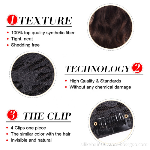 Silike 190g 24 inch Stretched Wavy Clip in Synthetic Hair Extensions Heat Resistant Fiber 4 Clips one Piece 17 Colors Available